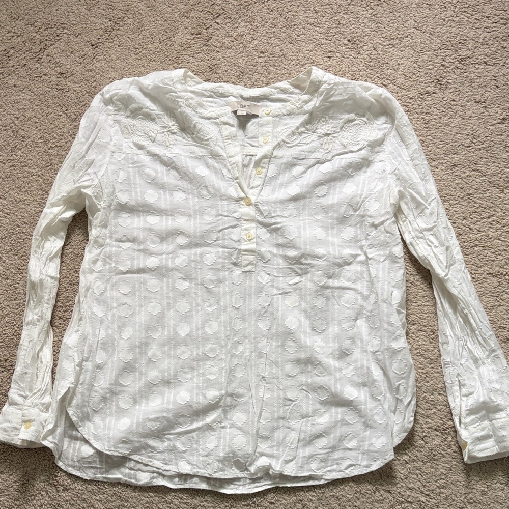 LOFT Ivory Textured Button-Up Top